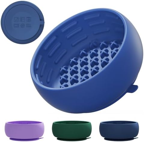 Deep Blue Lick Mat for Dogs & Cats - Anxiety Relief Slow Feeder Dog Bowl with Strong Suction - BPA-Free Silicone Puzzle Feeder for Calming, Enrichment & Stress-Free Grooming(Only for Small Dogs)