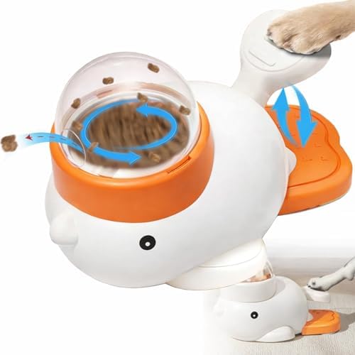 2-in-1 Interactive Dog Puzzle Toy & Slow Feeder - Duck-Shaped Treat Dispenser, Press Tail to Rotate & Release Snacks, Food-Grade ABS, Washable for Small/Medium Dogs & Cats,White