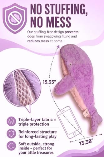 Crinkle Dog Toy – No stuffing Squeaky Dog Toy for Small Medium & Large Breeds, Interactive Tough Toy Set - Ideal for Chewing Teething & Fetch Durable Pet-Safe Materials - Soft Pink/Purple Plush, Large
