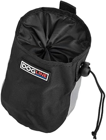Dogline Dog Treat Pouch: Puppy Training Bag, Pet Kibbles and Snacks Holder, Litter Waste Bags Dispenser with Adjustable Drawstring Closure, Large Capacity with Mesh Pocket, Strong Nylon Material