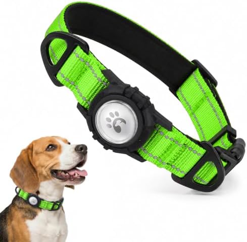 Padded Dog Collar with Waterproof Holder Compatible with Airtag