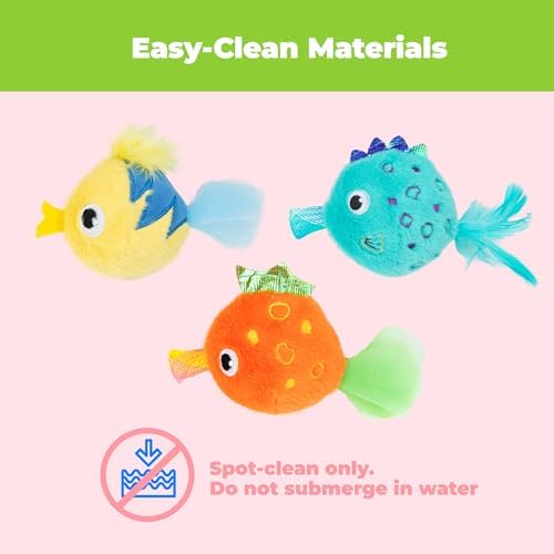 Best Pet Supplies Catify Interactive Cat Toy with Catnip - Fluffy Fish Set
