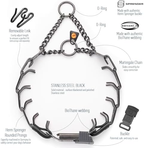 Herm Sprenger Black Stainless Steel Dog Collar with Quick Release ClicLock Buckle O-Ring Biothane Insert Training Collar Made in Germany (Black, 16in x 2.25mm(Neck Size up to 13-14in))