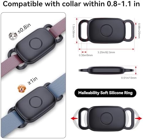 DDJ Waterproof Dog Collar Holder for Tile Life360 Pro 2024 Tracker 2-Pack, Silicone Cover Full-Body Protective Case for Tile Tracker Pet Collar, Ultra Durable, Scratch Resistant, Lightweight, Black