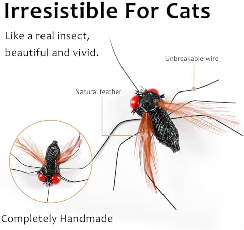 Cat Wand Toy, 4PC Flying Bug Toys for Cats(4PC Bug Refills + 1PC Cat Wand)