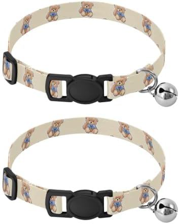 Cute Bear Beige Metal Bell Included Cats Collar 2 Pack Collar for Cats