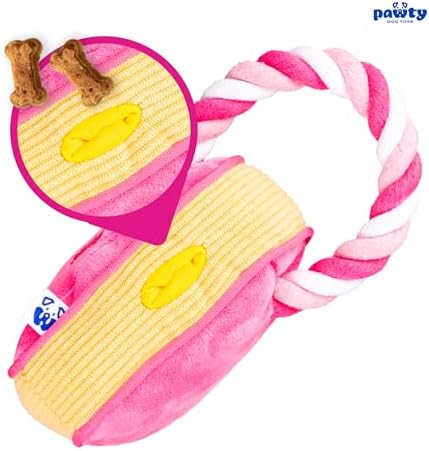 PAWTY Love Heart Dog Toy - Plush Valentine's Gift with Squeaker - Interactive Tug Rope Chew Toy for Small & Medium Dogs - Funny Cute Pink Dog Toy for Birthday, Teething & Playtime - Durable & Adorable