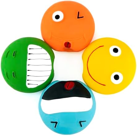 CHIWAVA 4PCS 3.2'' Squeaky Latex Rubber Dogs Flat Smile Balls for Small Dog