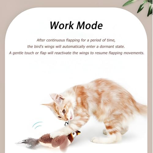 Flying Bird Shape Cat Toy for Indoor Cats - Automatic Interactive Cat Toy with Flapping Wings & Chirping Sounds, Electric Simulation Sparrow, Realistic Hunting Toy for Bored Cats (Brown)