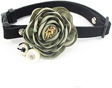 Peony Flower Cat Dog Collar Bow Tie - Suede Puppy Necklace with Bell Pearl - Chihuahua Yorkie Clothes Costume Outfits Accessory, Adjustable and Handmade (Grass Green, Size S)