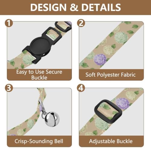 Hydrangea Flowers Pastel Cream Adjustable Buckle Pet Collars 2 Pack Comfortable Cat Collar