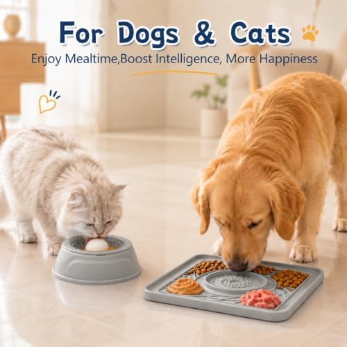 Slow Feeder Dog Bowls & Lick Mat Combo for Liquid and Thick Treat, Silicone