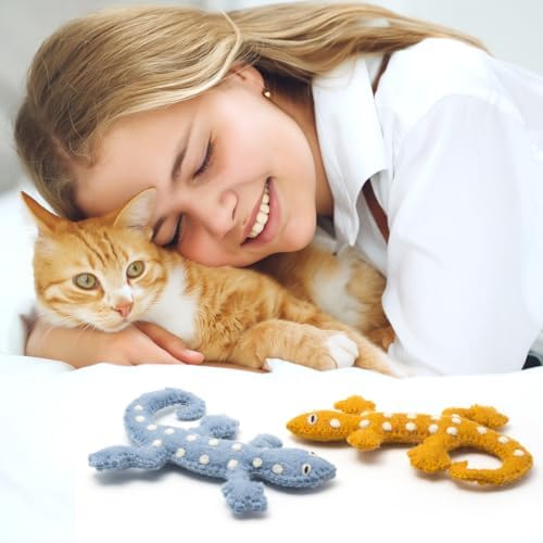 Glaciart One Felt Lizard Cat Toy – 2 Pcs | Soft Fuzzy Enrichment 100% Natural Wool - Interactive Catnip Play Cat Toy Set - Safe for Pets, Non-AZO Colored Dyes