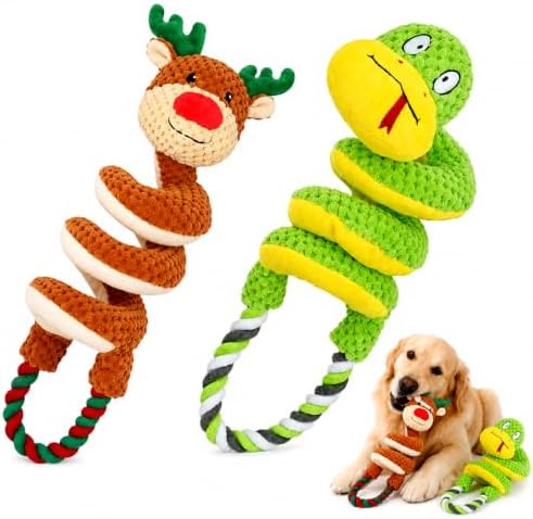 2 Pack Squeaky Dog Toys with Pull Rope Plush Tug Toys for Dogs, Colorful*F