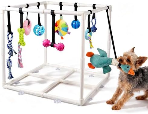Puppy Play Gym with 15 Toys, Puppy Toys to Keep Them Busy Indoor Play Gym for Mental Stimulation, 23.2" Small Dog Play PVC Frame with Straps