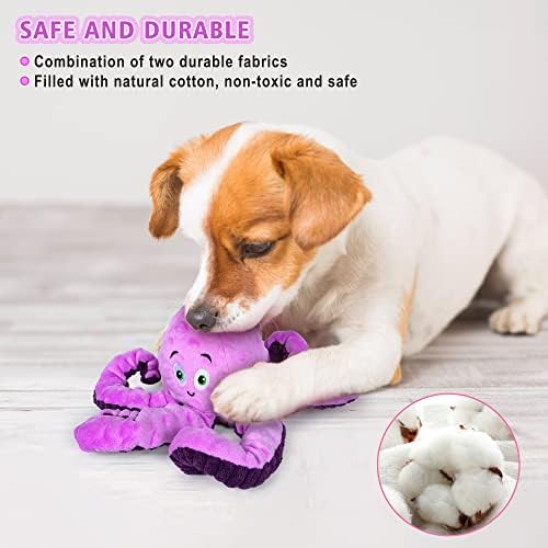 BUYPOW Dog Squeaky Toys Octopus - Tough Plush Large Medium & Small Dog Toys - Stuffed Animals Puppy Toys - Funny Cute Dog Toy for Dog Birthday Presents (Octopus Purple)