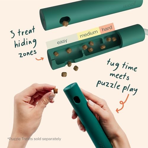 WOOF Nomchucks Dog Puzzle & Tug Dual Purpose Toy | 3 interactive zones, treat-dispensing design, natural rubber, durable rope, easy to clean, Woof Puzzle Treat compatible