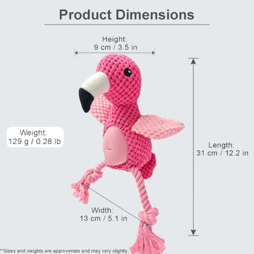 Pink Flamingo Bird Dog Chew Toy, 12.2 in, Squeaker Rope Treat Toy