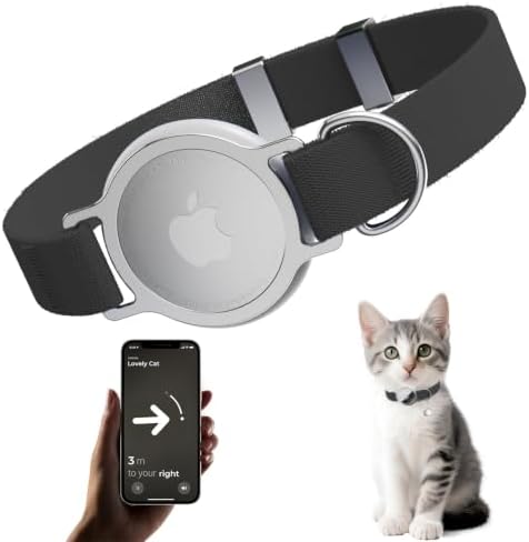 AirTag Cat Collar, Elastic Tracker Collar with Airtag Holder and Bell | Compatible with Apple Air Tag, Lightweight & Scratch Resistant, Adjustable Stepless GPS Pet Collar for Cats Kittens, Black