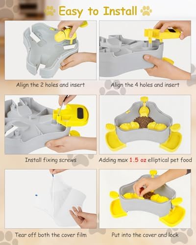 Dog Puzzle Toy, 3-in-1 Interactive Dog Puzzle Toys Press-Type Dog Treat Dispenser Toy Dog Enrichment Toy No-Slip Dog Slow Feeder Interactive Brain Training Toy for Smart Dog Cat, Yellow