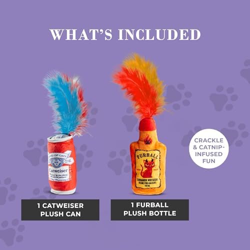 Haute Diggity Kitty Catweiser + Furball Set, Soft Plush Cat Toys