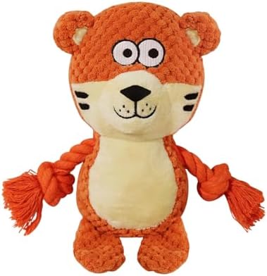 Cute Animals Interactive Dog Squeak Toys, Rope Plush Pet Chew Toys - Orange