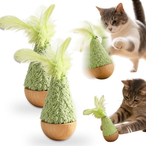 2-Pack Interactive Self-Righting Wobble Cat Toy with Feather (Green)