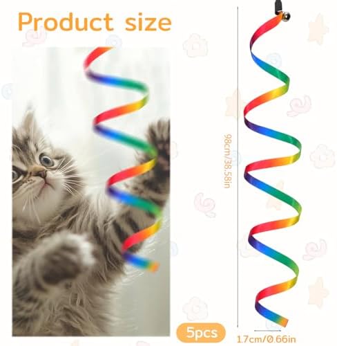 5 PCS Cat Rainbow Ribbon Toy, Detachable Cats Toy Wand Replacement Extended Cat Toys Attachments with Bell for Cats Kittens Small Pets Indoor Outdoor Exercise Play
