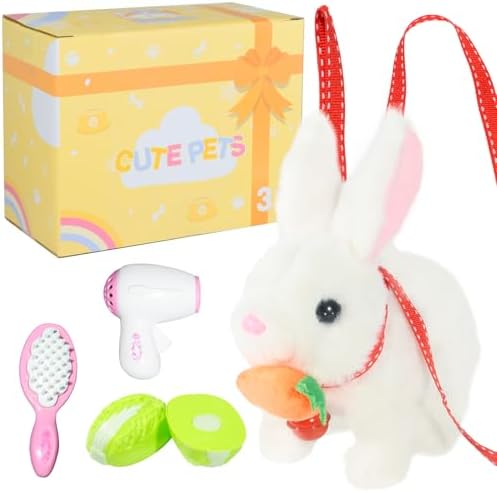 Hopping Rabbit Interactive Electronic Pet Plush Bunny Toy with Sounds and Movements Animated Walking Wiggle Ears Twitch Nose Gift for Toddlers Birthday