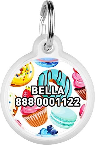 Personalized Pet ID Tag for Dog Cat with QR Passport Global Search System of Lost Pets - Personalized Dog Tags Cat Name Tags - Donuts