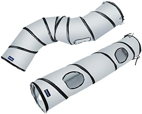 PetLike S Cat Tunnel Collapsible Pop-up Pet Tube Hideaway Play Toy with Ball (1 Way, Grey)