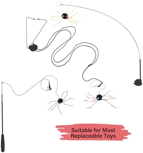 Cat Wand Spider Refills, Teaser Wand Cat Toy Replacement, Spider Replacement Refills, Cat Spider Toys, Interactive Cat Toy Attachment for Indoor Cats and Kitten, (Red+Yellow+Black)