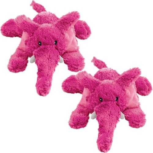 KONG Cozie Plush Dog Toys 2 Pack – Durable & Soft Squeaky Toys for Medium Dogs – Assorted Animal Characters (Elmer The Elephant)