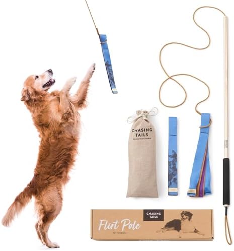 Chasing Tails Flirt Pole for Dogs Heavy Duty - 36 Inch Flirt Pole for Large Dogs with Extendable 83 Inch Rope | Two Toys Included | Suitable for All Breeds | Pets Play Equipment