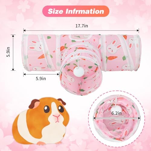 Rypet Guinea Pig Tunnel Hideout 3-Way Collapsible Pet Tubes, Carrot Pink