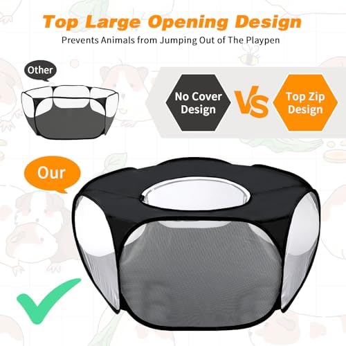 Rypet Guinea Pig Playpen Pop-Up, Outdoor Yard Fence for Pets,Tent Black