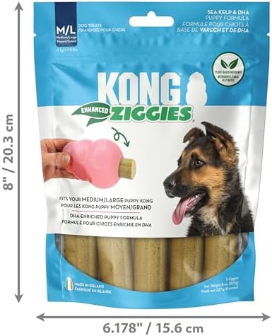 KONG Puppy Ziggies Dog Treats 2 Pack (Large, Enhanced) - Teeth Cleaning Dog Treats for Puppies, Long-Lasting Chews, Works Classic Rubber Toys