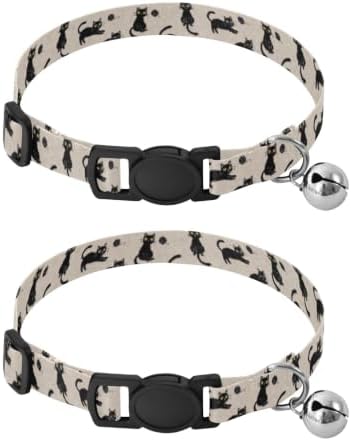 Cute Playful Black Cats Collar for Puppy, 2 Pack Dog Collar with Bell