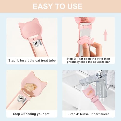 PETPAWLOVELY-1PCS Cat Treat Spoon Squeeze,Cat Strip Feeder spoon,Multi-Function Dispenser spoons,Easy Feeding Spoons for Licky Treats,Pet Food tool for Wet Food(Pink)