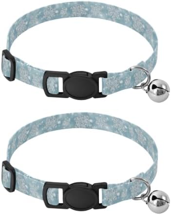 Silver White Snowflakes Cat Collar 2 Pack Comfortable Cat Collar Adjustable Length 10.6" to 17.1"