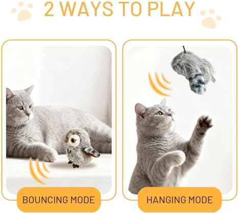 Puffluv Flapping Cat Toy,Can NOT Fly Chirping Owl Interactive 3-Mode Flapping Bird, Rechargeable USB with Catnip Pouch for Indoor Kitty Playful Exercise Reduce Boredroom