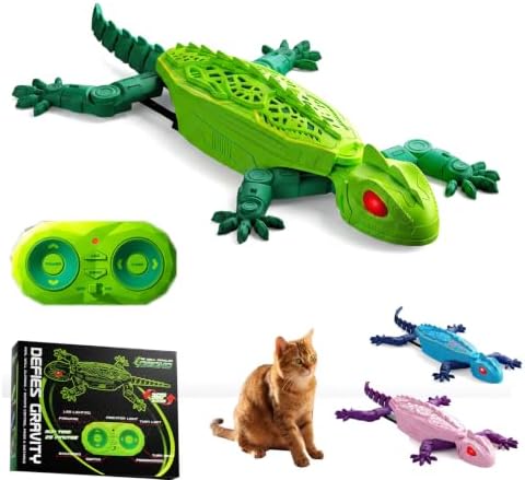 Remote Control Wall Climbing Gecko for Cats, Interactive RC Lizard that Climbs Walls & Ceilings for Indoor Felines, Rechargeable Electric Pet Chaser with Lifelike Crawling Action (Green-1pcs)