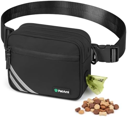 PetAmi Dog Walking Bag, 3-in-1 Crossbody Fanny Pack Treat Pouch, Black