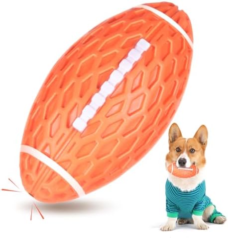 AUSCAT Squeaky Dog Football Toys, Durable Rubber Dog Ball for Medium and Large Dogs, Orange, 3.1" L x 5.5" W x 3.1" H