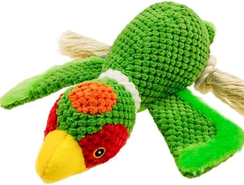 Dog Squeaky Toys Plush Mallard Duck Dog Chew Toy with Knotted Rope Tassels, Teething Interactive Tug Toy for Small, Medium and Large Dogs