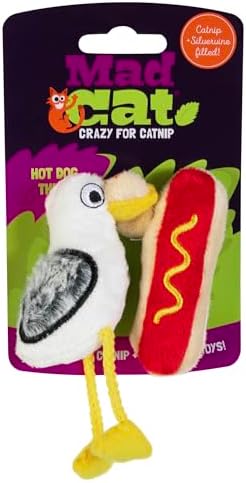 Mad Cat Hotdog Thief Bird Crinkle Cat Toy, Catnip and Silvervine, 2 Pack