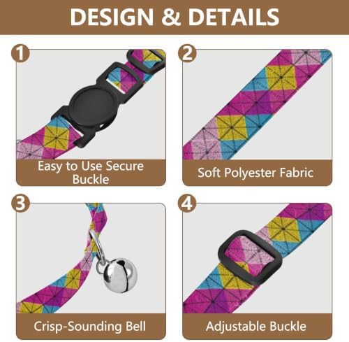 Colorful Crocheted Squares Kitten Collar 2 Pack Lightweight Pet Collar for Cats and Dogs Adjustable 10.6 to 17.1 Inches