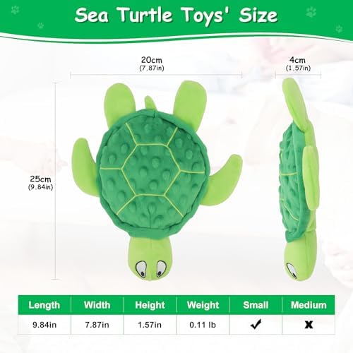 Squeaky Sea Turtle Plush Dog Toy - Durable, No Stuffing (Green)