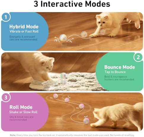 Cheerble Interactive Cat Ball Toy, Wicked Ball M3, Automatic Interactive Cat Toys for Indoor Cats with 3 Modes, Rechargeable Cat Enrichment Toys for Small/Medium/Large Cats to Keep Them Busy