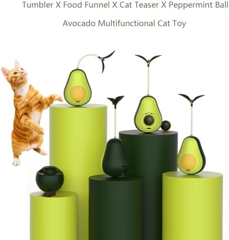 2 Pack Cat Catnip Toys Cat Puzzle Toys Tumbler 3-in-1 Interactive Feather Wand Cat Toys for Indoor Avocado Cat Feeder Funny Kitten Toy (2 Pack)